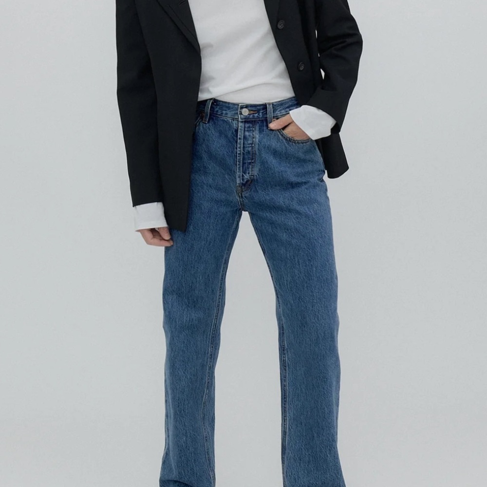 Re/Done Women's High Rise Stove Pipe Straight Leg Blue Jeans